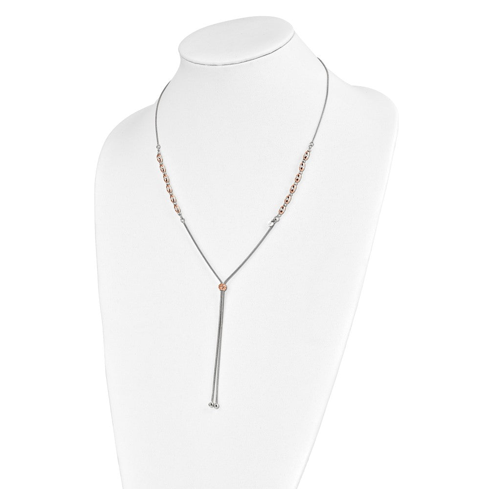 Ss/Gold Plated Sterling Silver Rose Gold-Plated D/C Adjustable Necklace