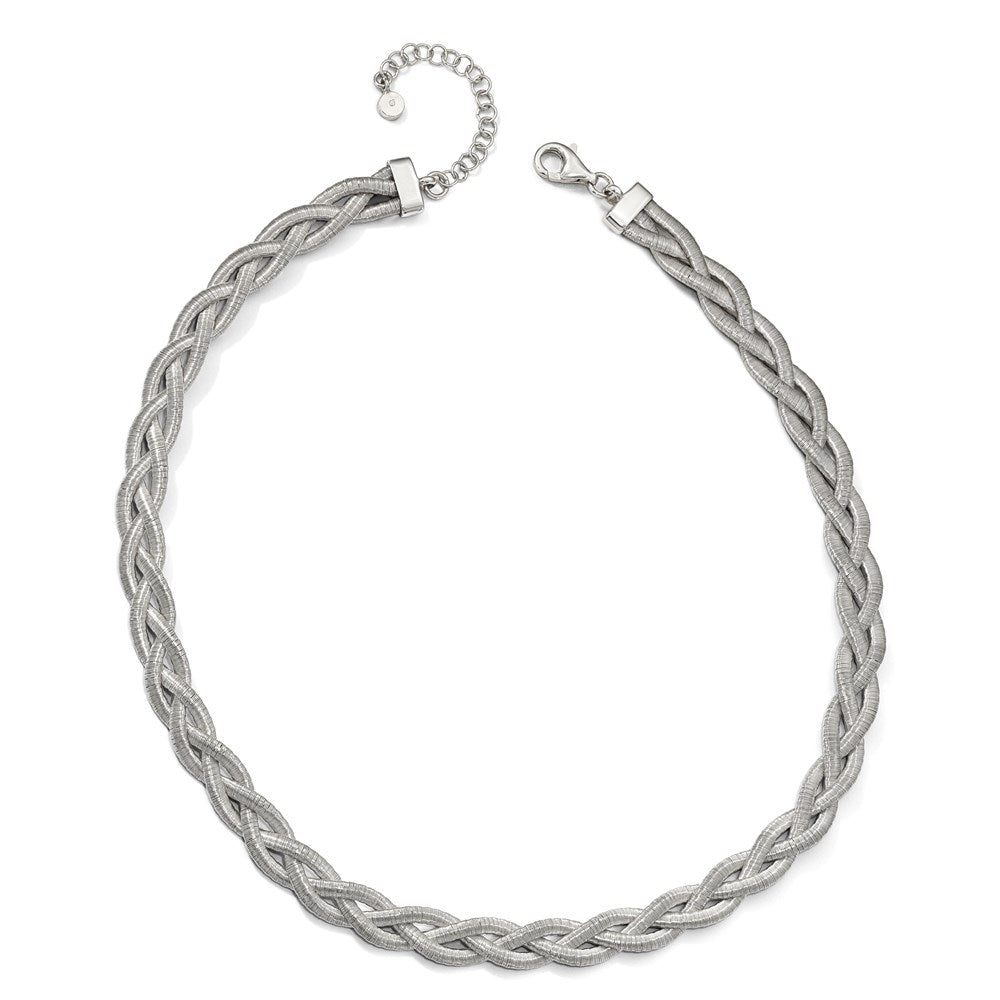 Sterling Silver Rhodium-Plated Braided With 2In Ext. Necklace