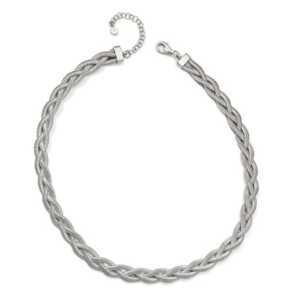 Sterling Silver Rhodium-Plated Braided With 2In Ext. Necklace
