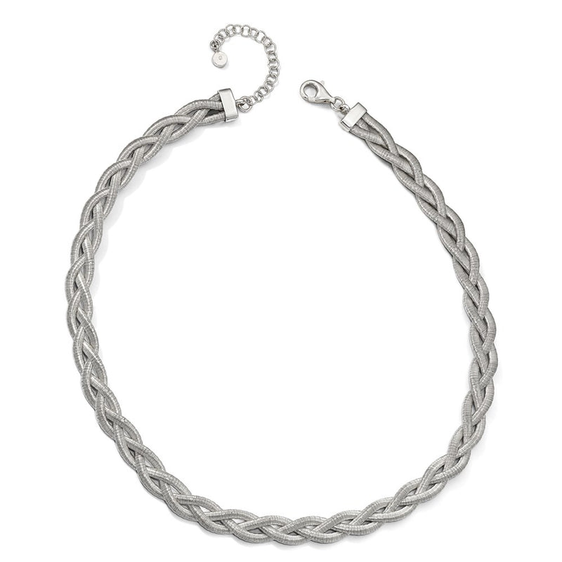 Sterling Silver Rhodium-Plated Braided With 2In Ext. Necklace