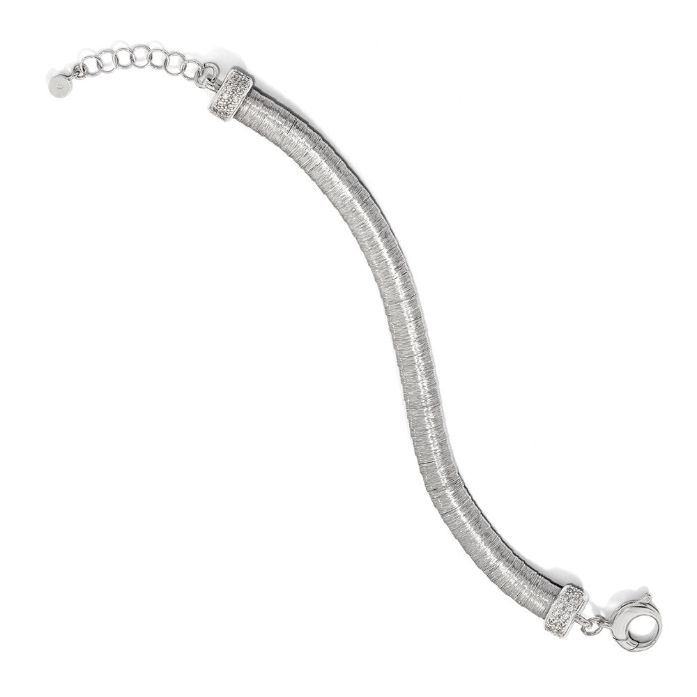 7 Inch Sterling Silver Rhodium-Plated Cz With 1In Ext. Bracelet