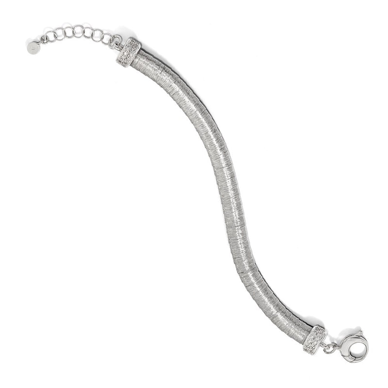 7 Inch Sterling Silver Rhodium-Plated Cz With 1In Ext. Bracelet