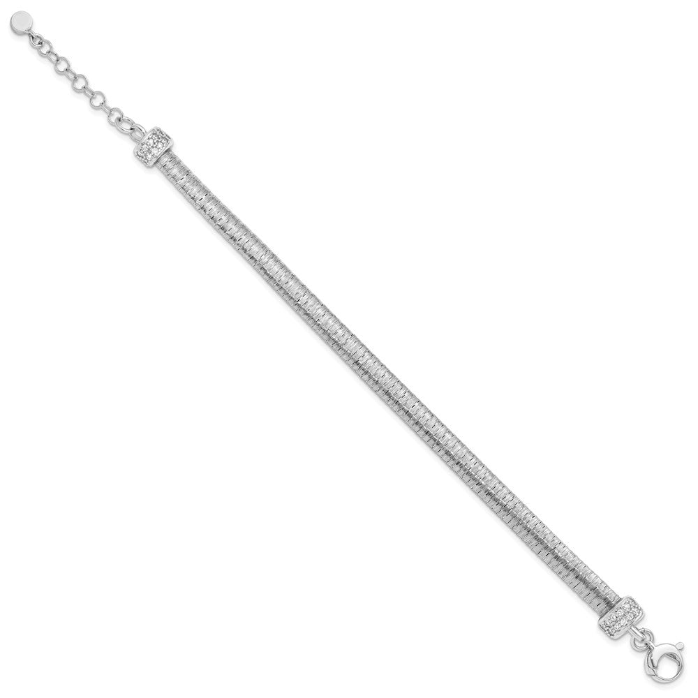 7 Inch Sterling Silver Rhodium-Plated Cz With 1In Ext. Bracelet
