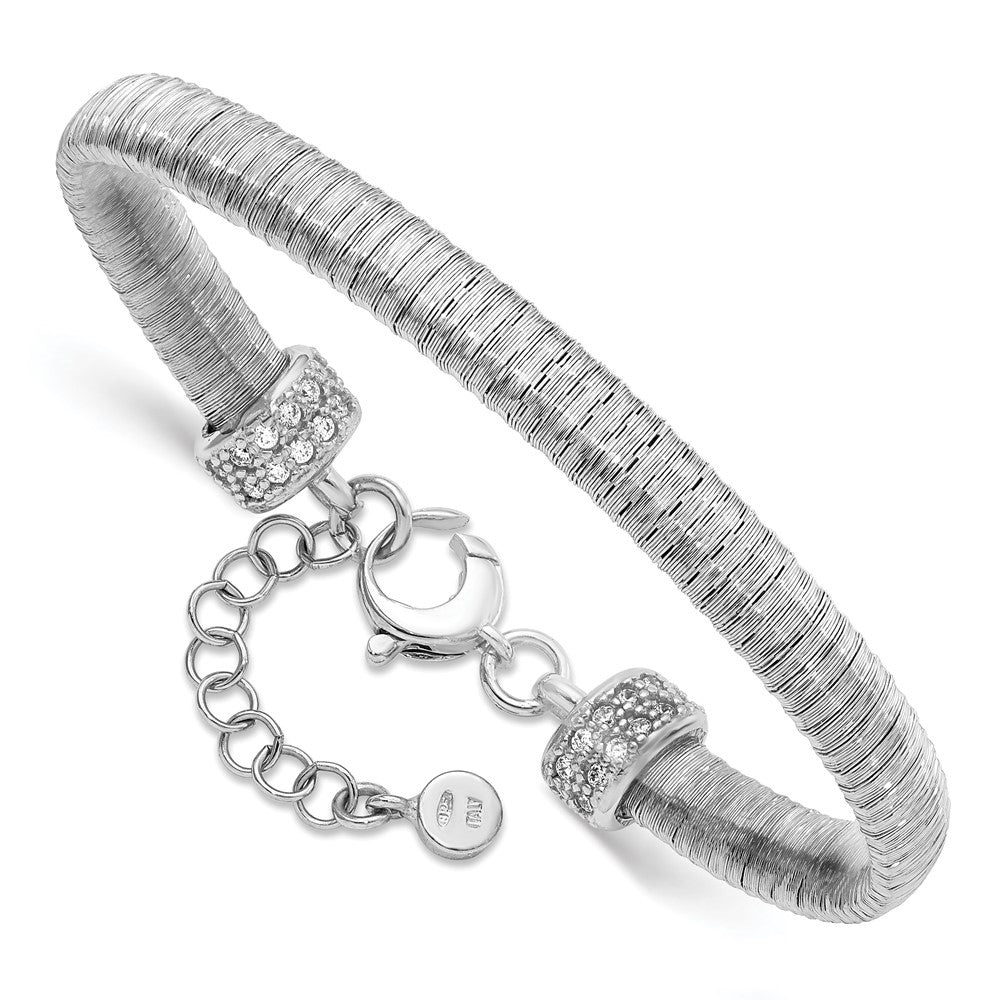 7 Inch Sterling Silver Rhodium-Plated Cz With 1In Ext. Bracelet