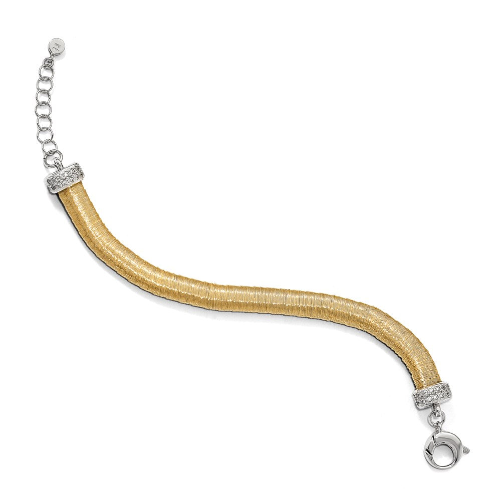 7 Inch Sterling Silver Gold-Tone Cz With 1In Ext. Bracelet
