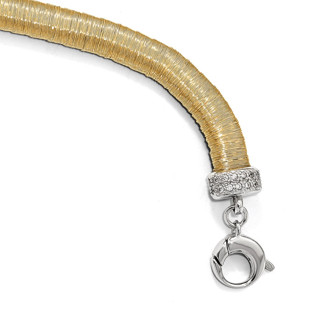 7 Inch Sterling Silver Gold-Tone Cz With 1In Ext. Bracelet