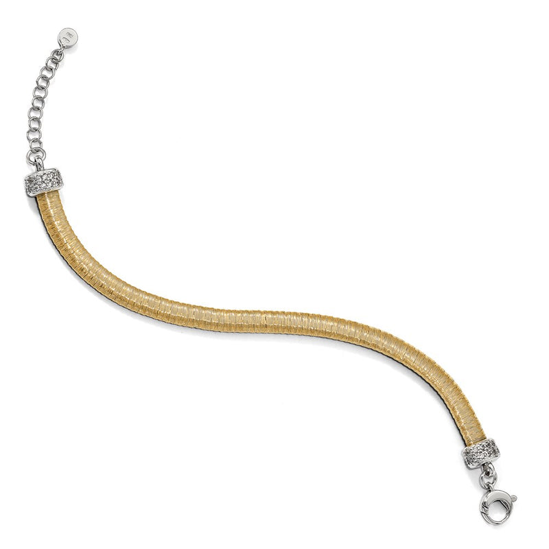 7 Inch Sterling Silver Gold-Tone Cz With 1In Ext. Bracelet