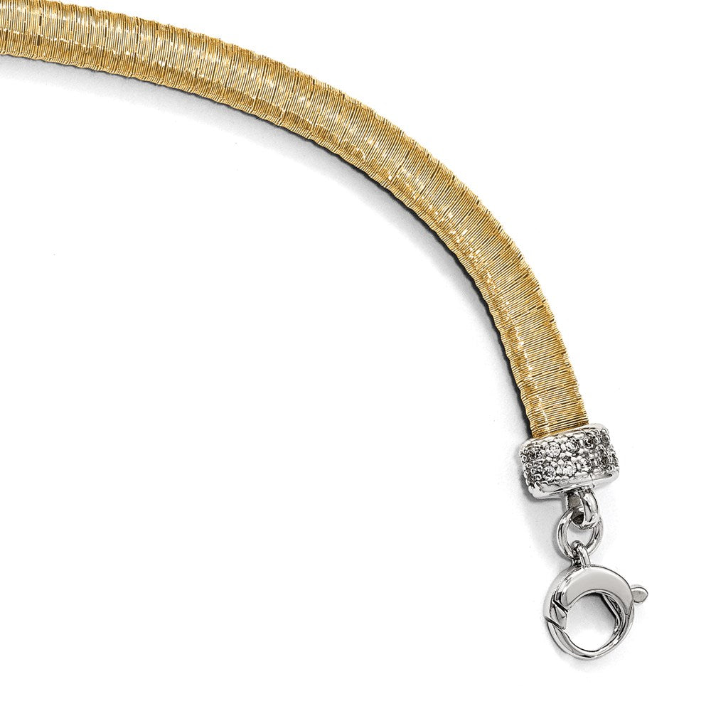 7 Inch Sterling Silver Gold-Tone Cz With 1In Ext. Bracelet