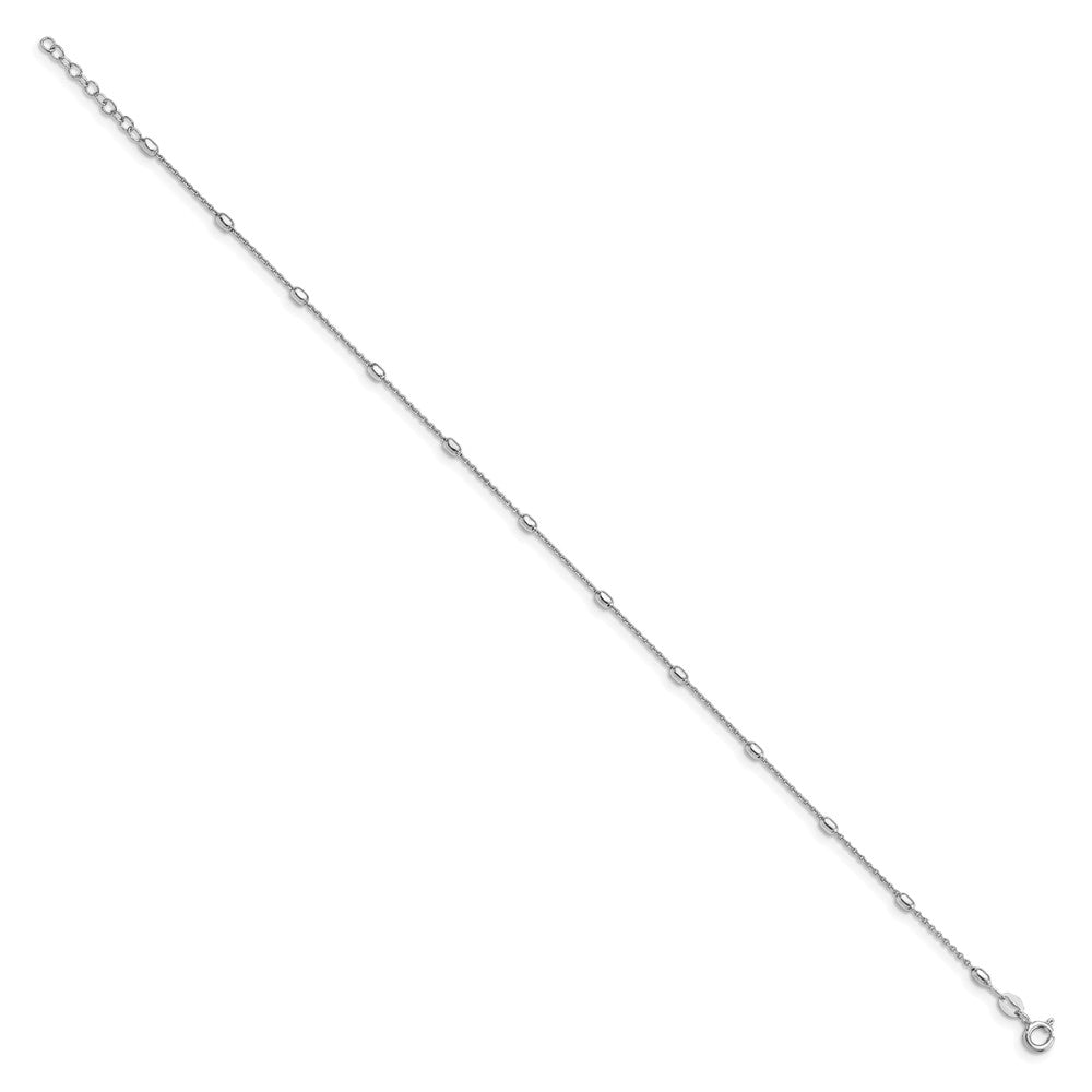 Sterling Silver Polished Beaded With 1In Ext. Anklet