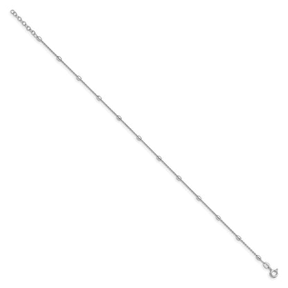Sterling Silver Polished Beaded With 1In Ext. Anklet
