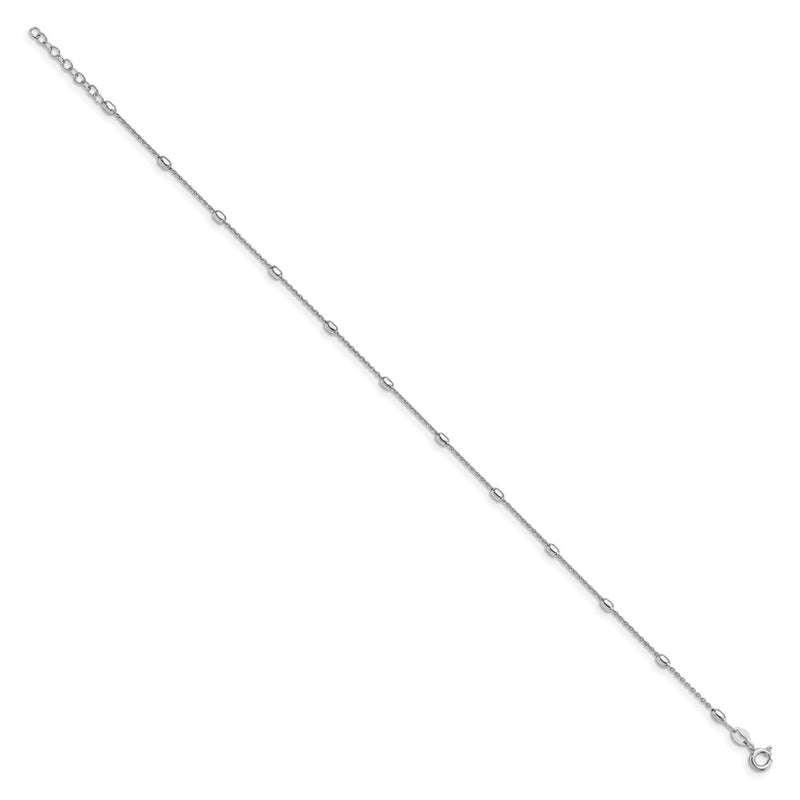 Sterling Silver Polished Beaded With 1In Ext. Anklet