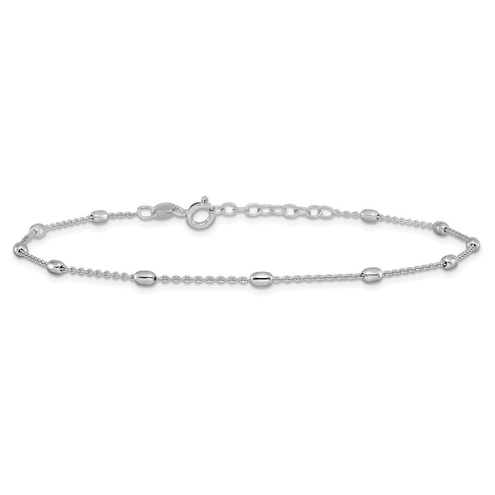 Sterling Silver Polished Beaded With 1In Ext. Anklet