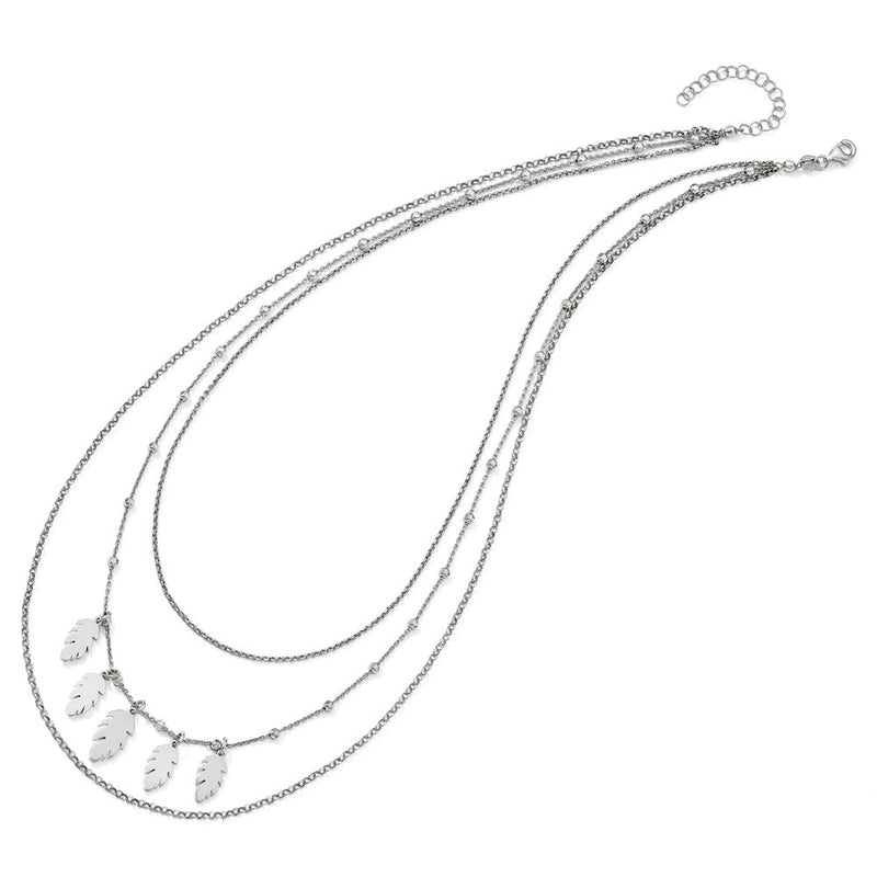 Sterling Silver Polished Leaf Multi-Strand With 2In Ext. Necklace