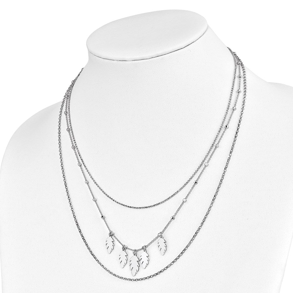 Sterling Silver Polished Leaf Multi-Strand With 2In Ext. Necklace