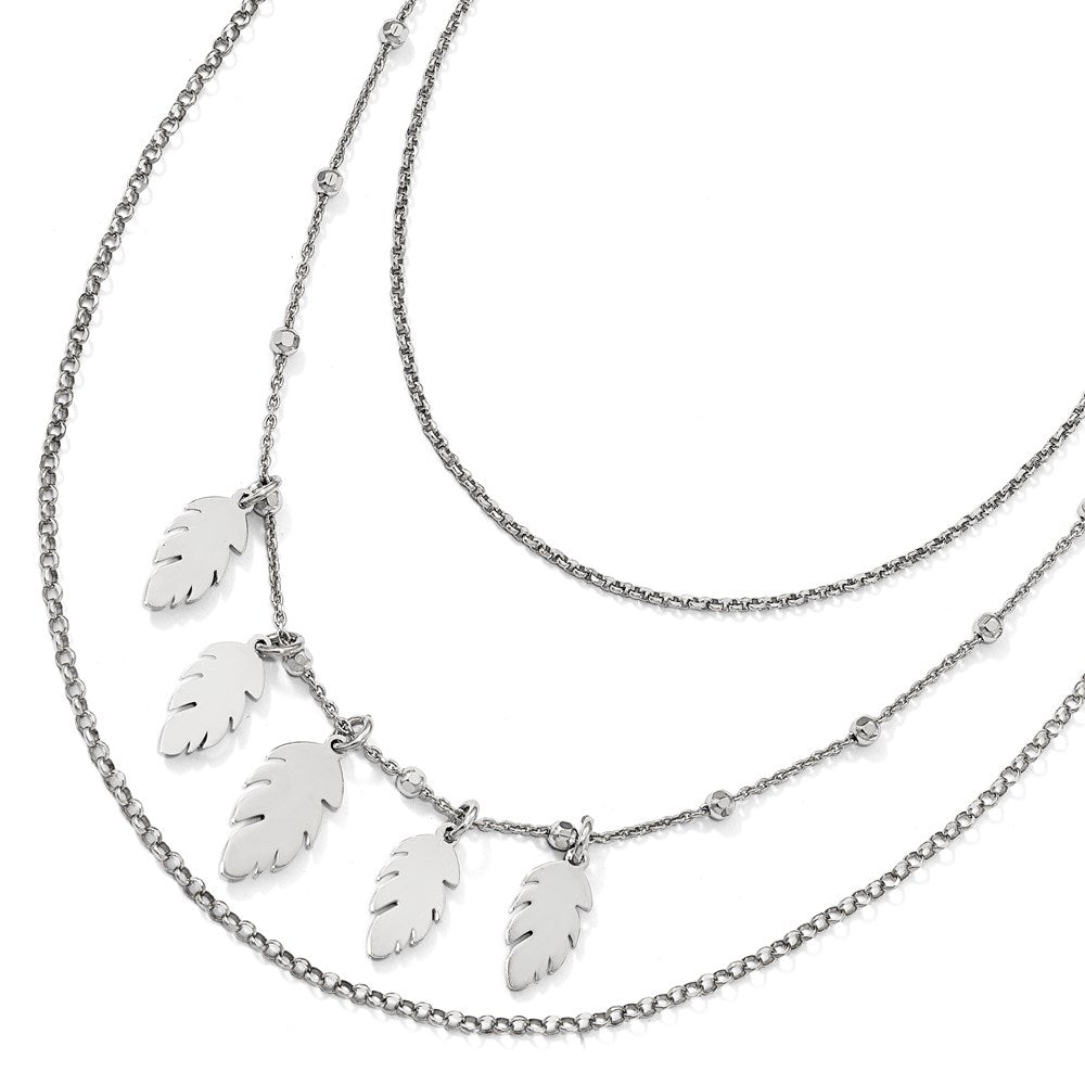 Sterling Silver Polished Leaf Multi-Strand With 2In Ext. Necklace