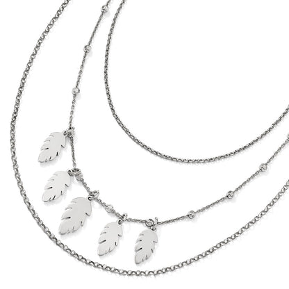 Sterling Silver Polished Leaf Multi-Strand With 2In Ext. Necklace