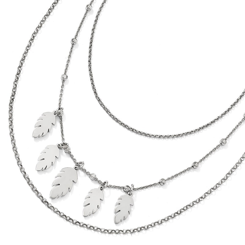 Sterling Silver Polished Leaf Multi-Strand With 2In Ext. Necklace