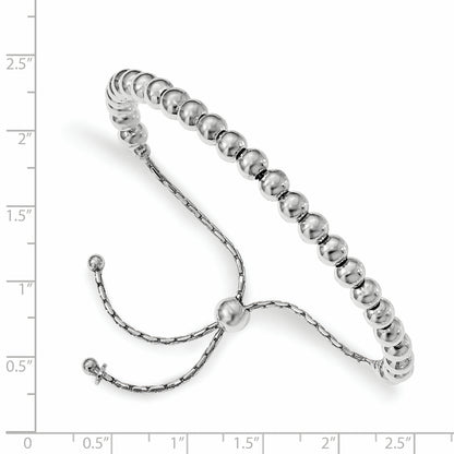 9 Inch Sterling Silver Polished Beaded Adjustable Bracelet