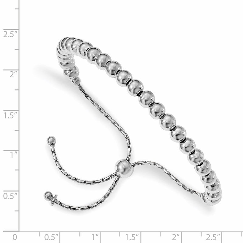 9 Inch Sterling Silver Polished Beaded Adjustable Bracelet