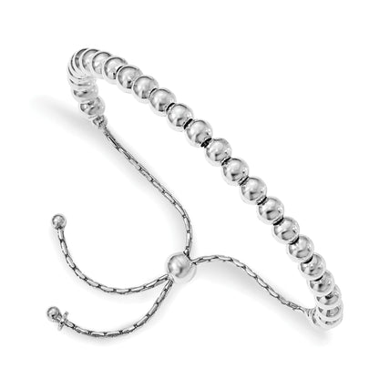 9 Inch Sterling Silver Polished Beaded Adjustable Bracelet