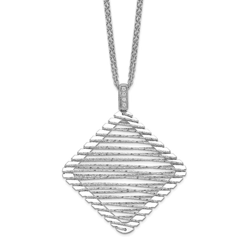 Sterling Silver Rhodium-Plated Cz Necklace