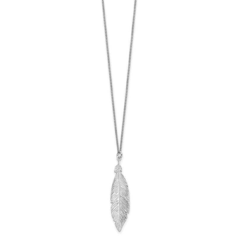 Sterling Silver Rhodium-Plated Leaf W/1In Ext. Necklace