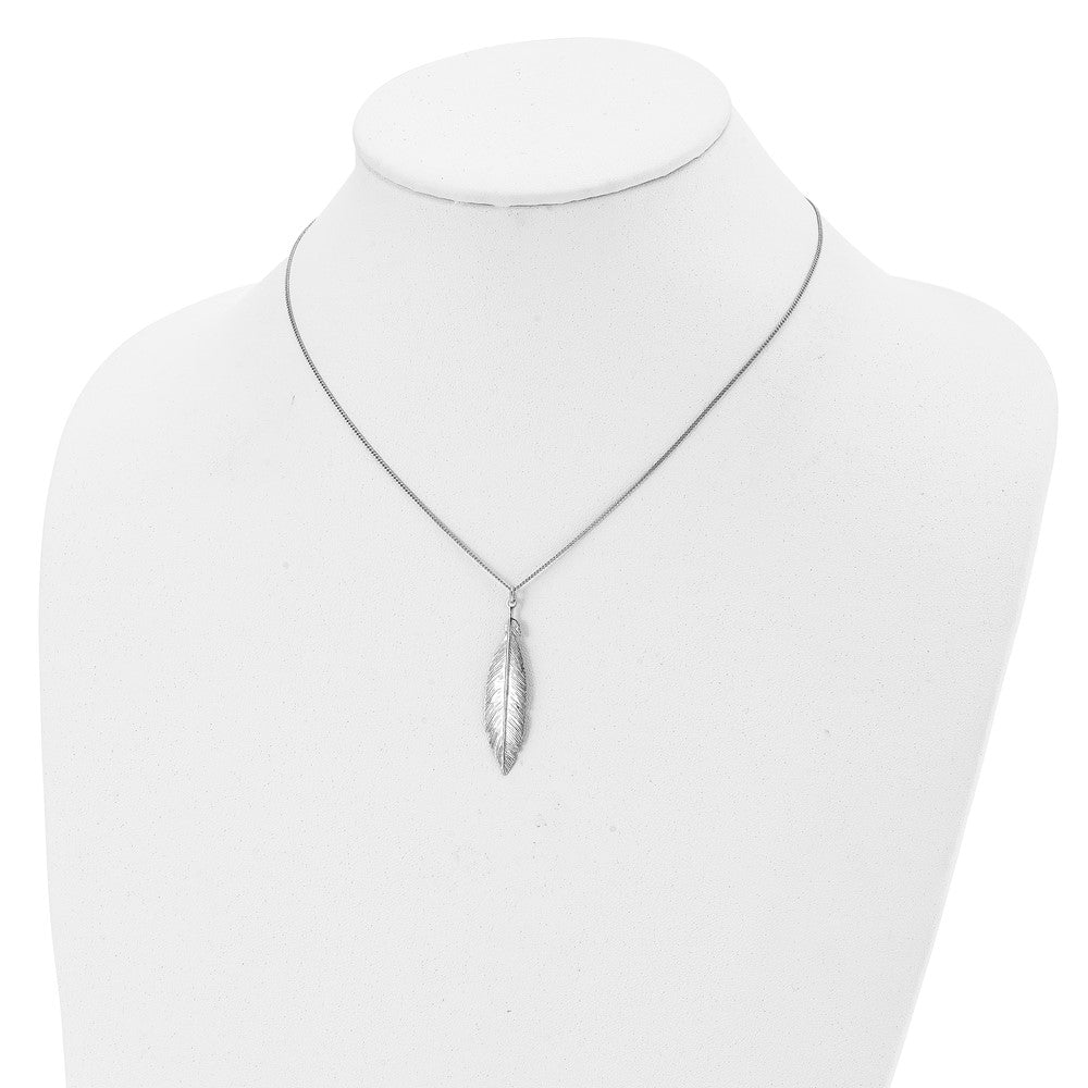 Sterling Silver Rhodium-Plated Leaf W/1In Ext. Necklace