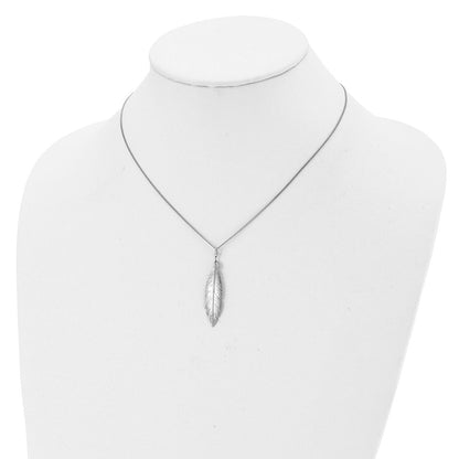 Sterling Silver Rhodium-Plated Leaf W/1In Ext. Necklace