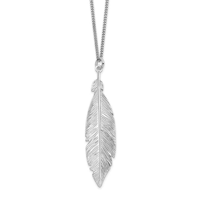 Sterling Silver Rhodium-Plated Leaf W/1In Ext. Necklace