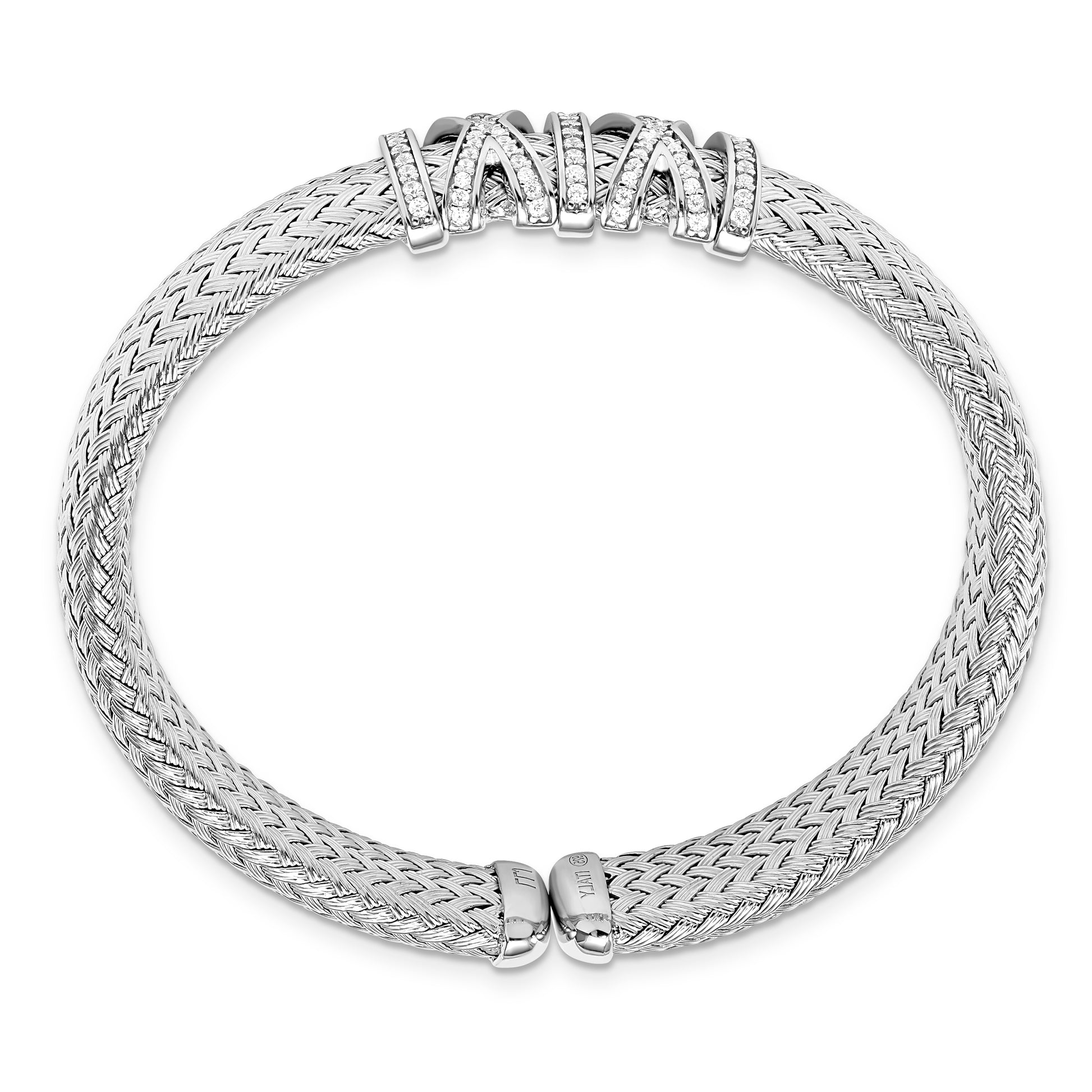 Sterling Silver Cz Woven Cuff
