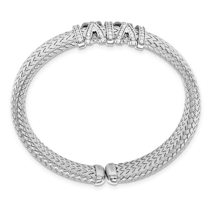 Sterling Silver Cz Woven Cuff