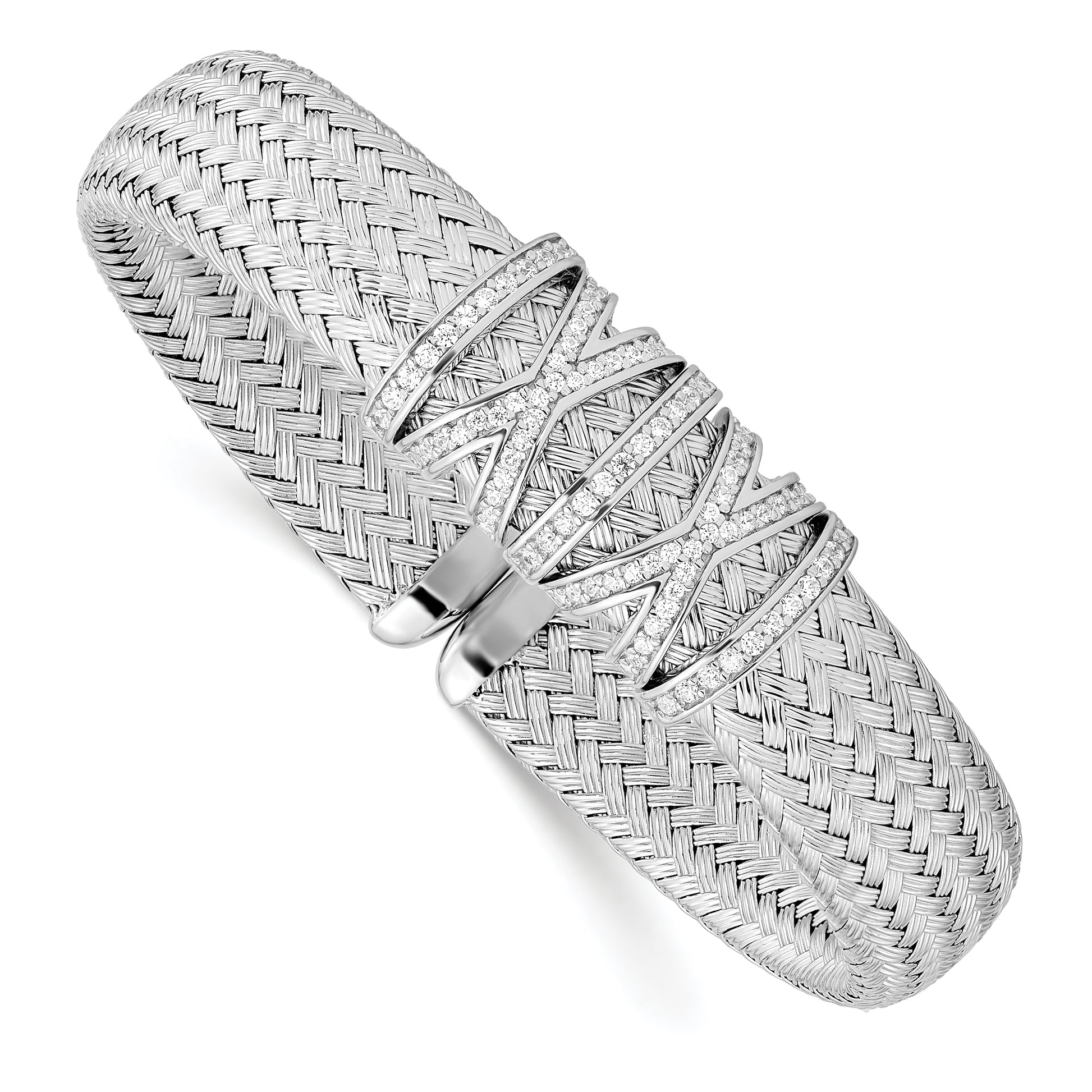 Sterling Silver Cz Woven Cuff