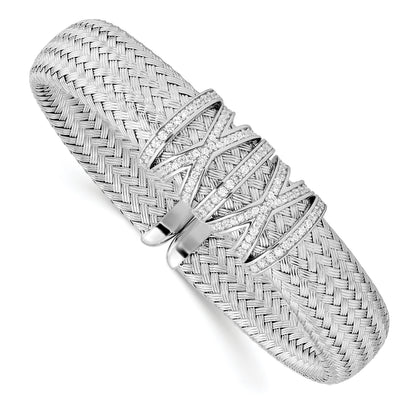 Sterling Silver Cz Woven Cuff