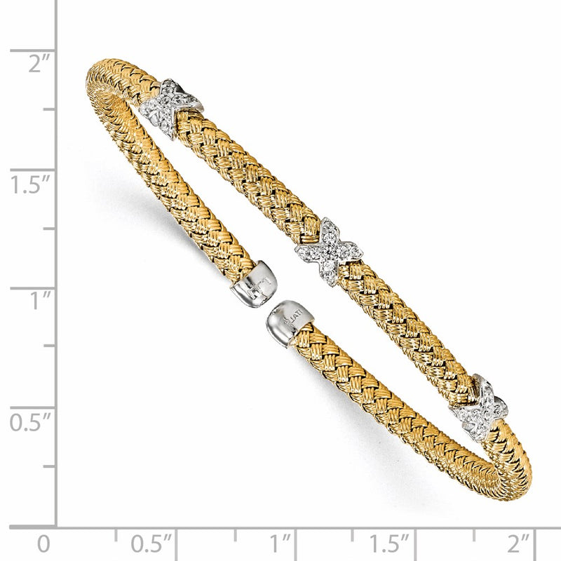 Sterling Silver Rhodium-Plated And Gold-Plated Cz Woven Cuff