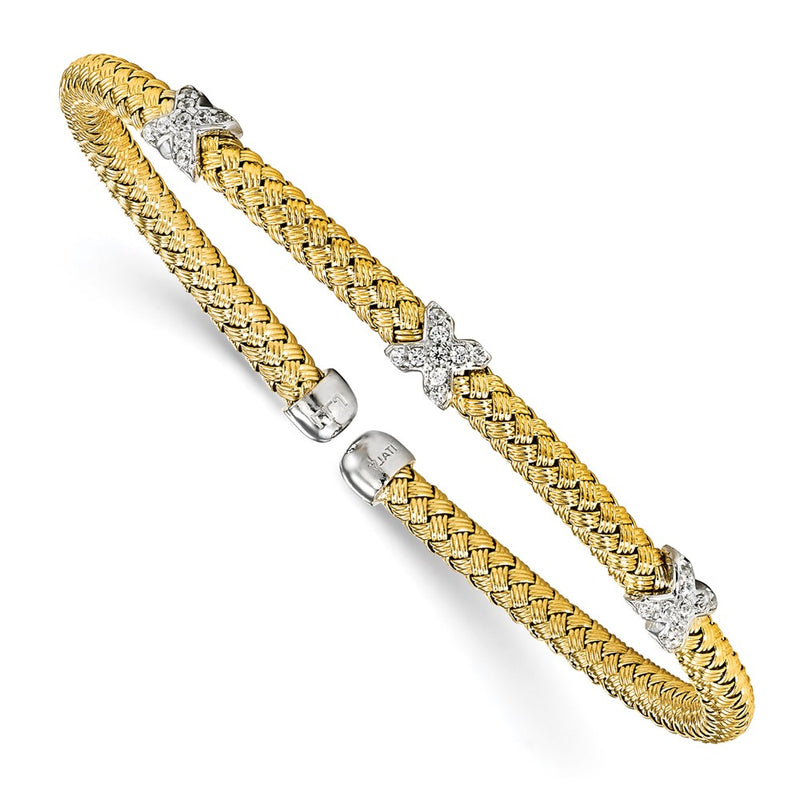 Sterling Silver Rhodium-Plated And Gold-Plated Cz Woven Cuff