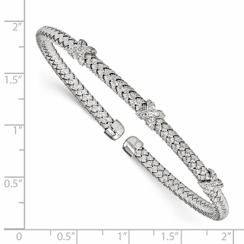 Sterling Silver Rhodium-Plated Cz Woven Cuff