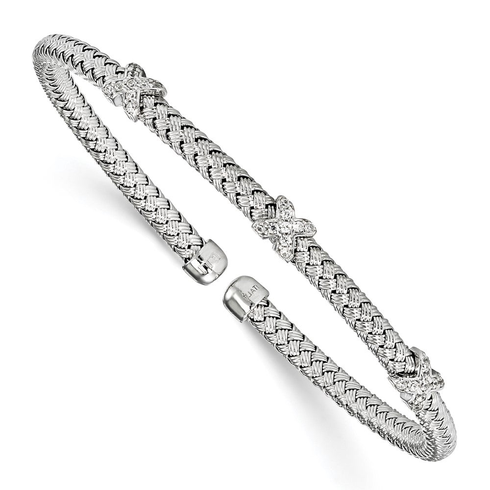 Sterling Silver Rhodium-Plated Cz Woven Cuff