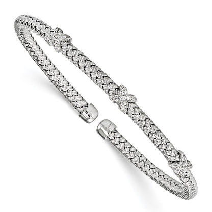 Sterling Silver Rhodium-Plated Cz Woven Cuff