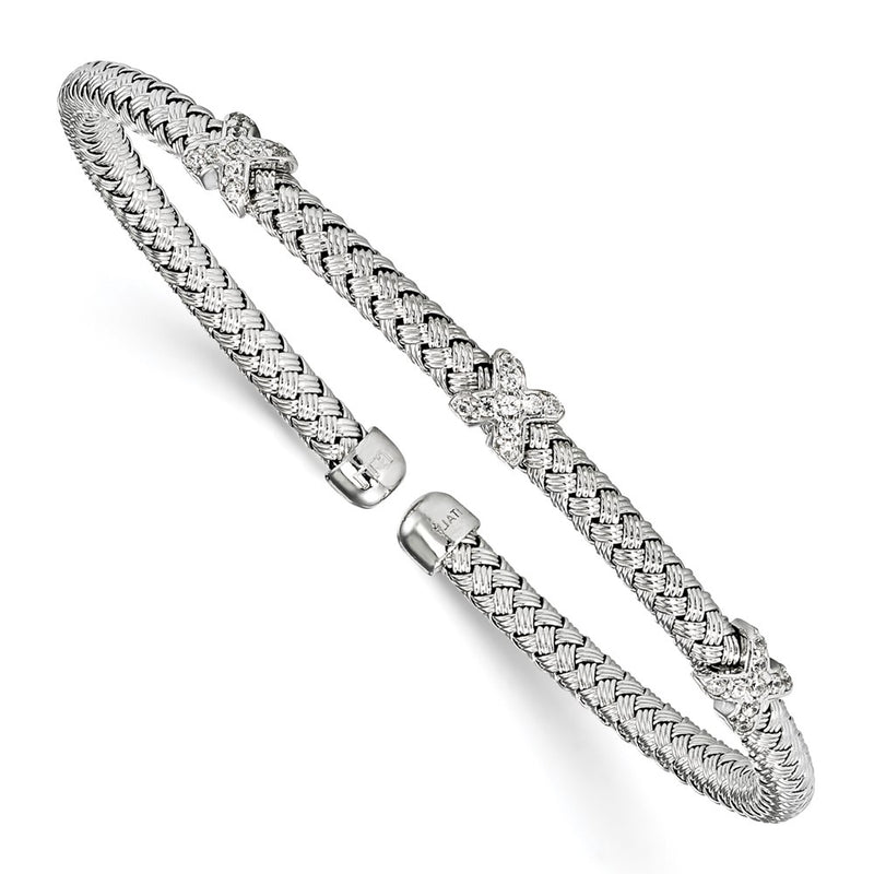 Sterling Silver Rhodium-Plated Cz Woven Cuff