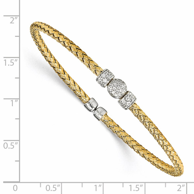 Sterling Silver Rhodium-Plated And Gold-Plated Cz Woven Cuff