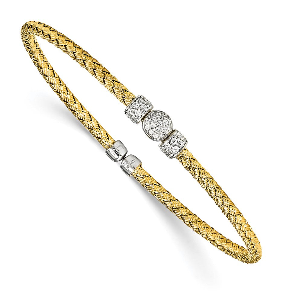 Sterling Silver Rhodium-Plated And Gold-Plated Cz Woven Cuff
