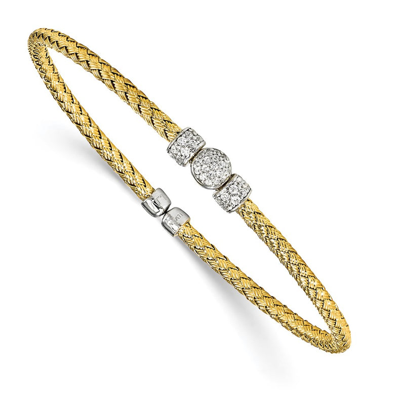 Sterling Silver Rhodium-Plated And Gold-Plated Cz Woven Cuff