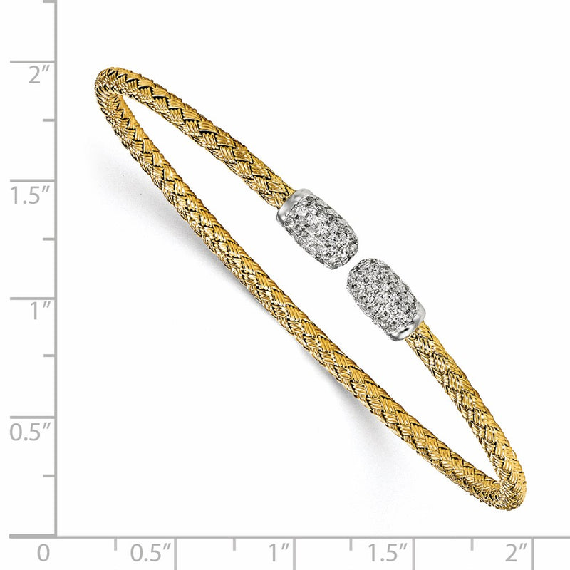 Sterling Silver Rhodium-Plated And Gold-Plated Cz Woven Cuff