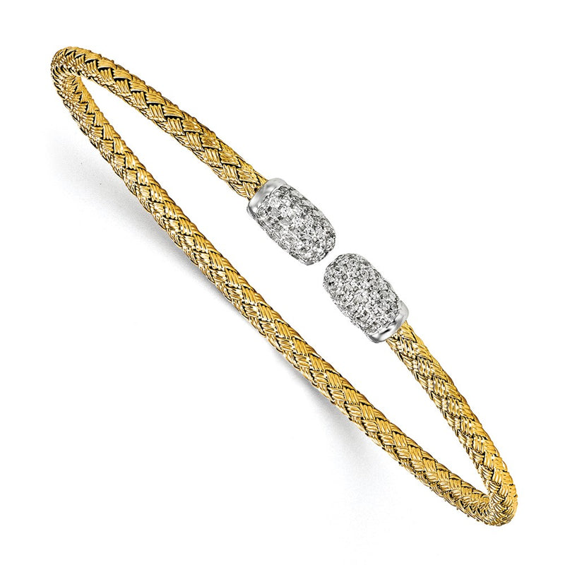 Sterling Silver Rhodium-Plated And Gold-Plated Cz Woven Cuff