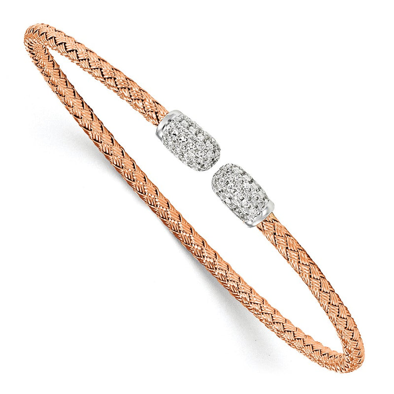 Sterling Silver Rhodium-Plated Rose Gold-Plated Cz Woven Cuff