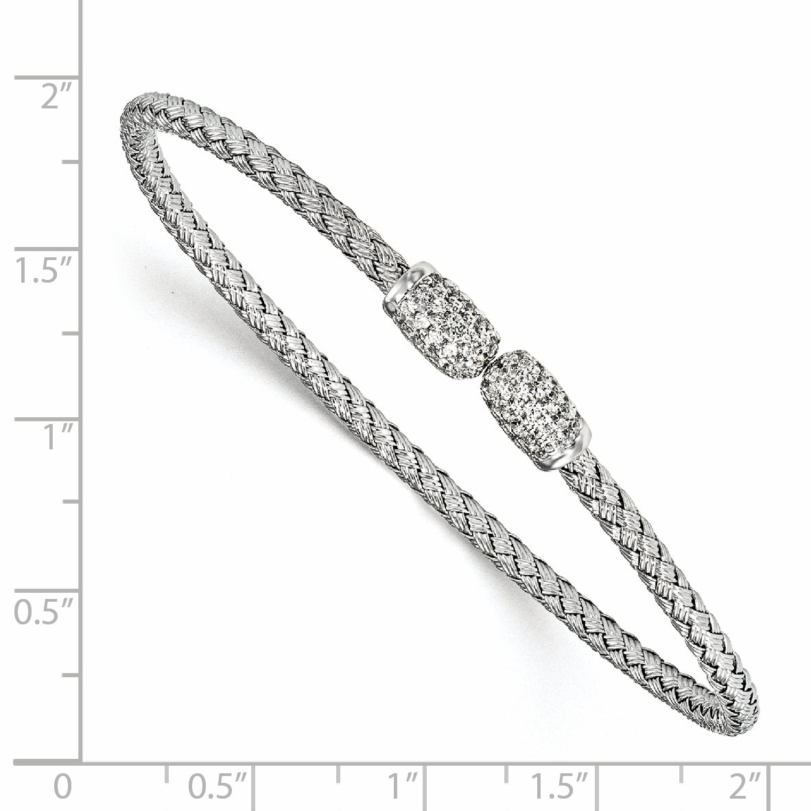Sterling Silver Rhodium-Plated Cz Woven Cuff