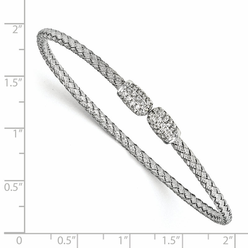 Sterling Silver Rhodium-Plated Cz Woven Cuff