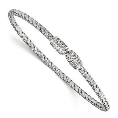 Sterling Silver Rhodium-Plated Cz Woven Cuff