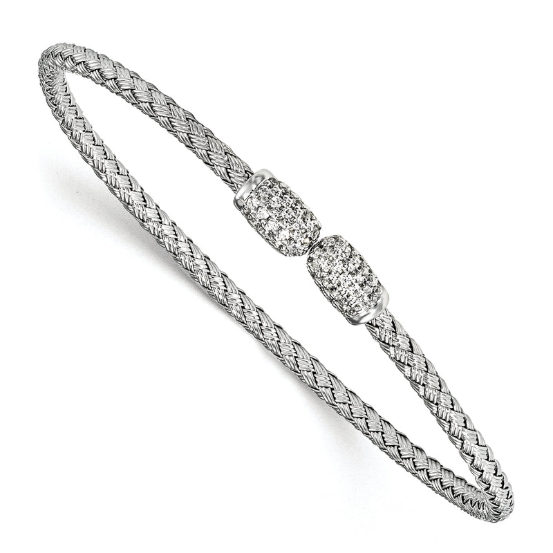 Sterling Silver Rhodium-Plated Cz Woven Cuff