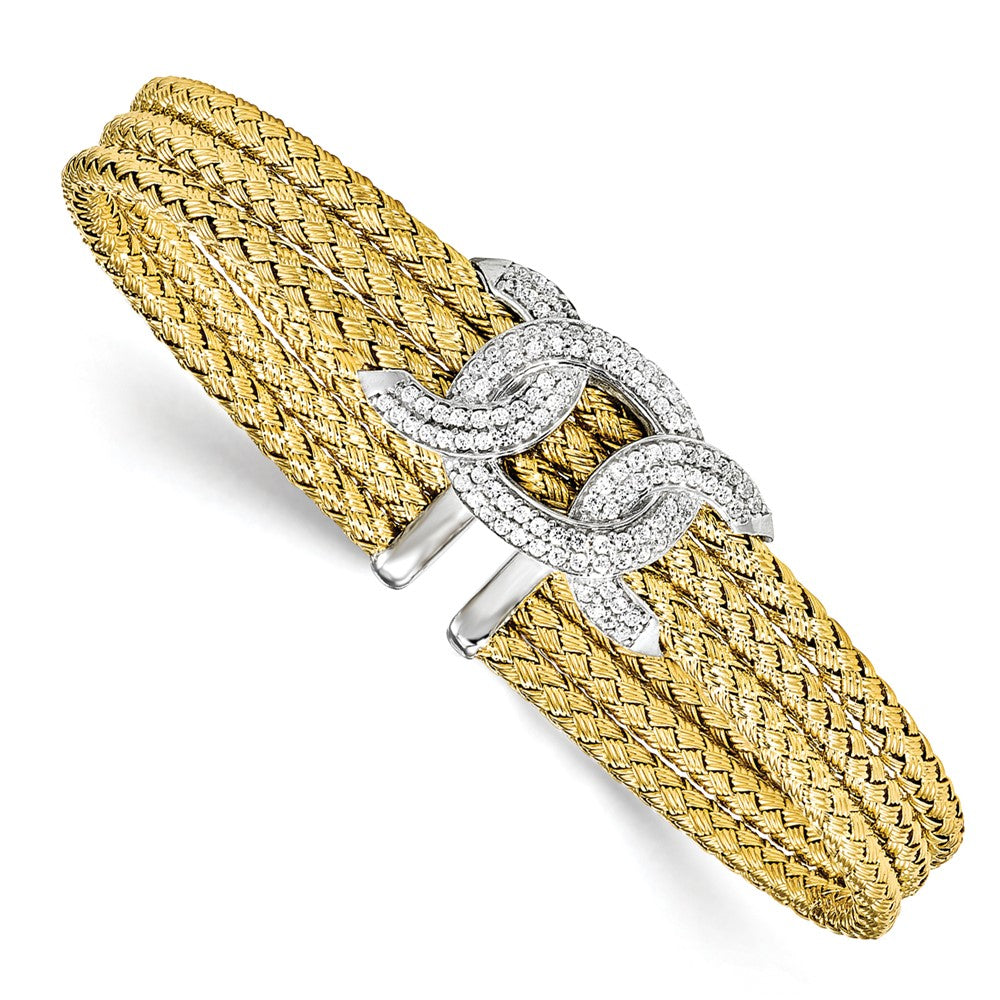 Sterling Silver Rhodium-Plated And Gold-Plated Cz Woven Cuff